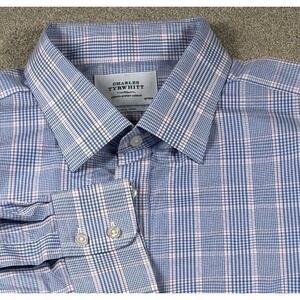 Charles Tyrwhitt Men XXL 2XL Blue Dress Shirt Size 18/37 Slim Fit